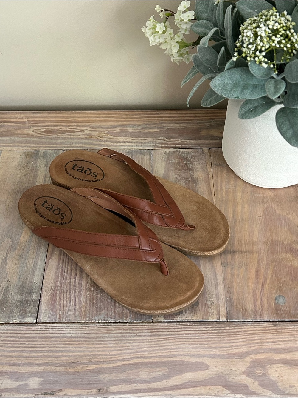Taos Brown Leather Woven Thong Wedge Sandals